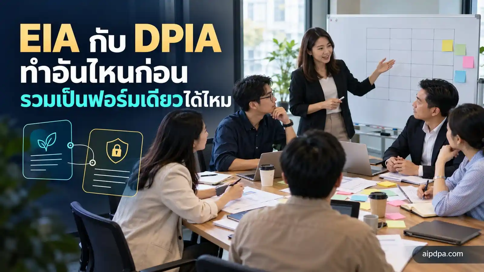 ทีมหลายฝ่ายในบริษัทไทยประชุมเชิงปฏิบัติการประเมินผลกระทบของระบบ AI ด้วยแบบฟอร์มที่พิมพ์ออกมา