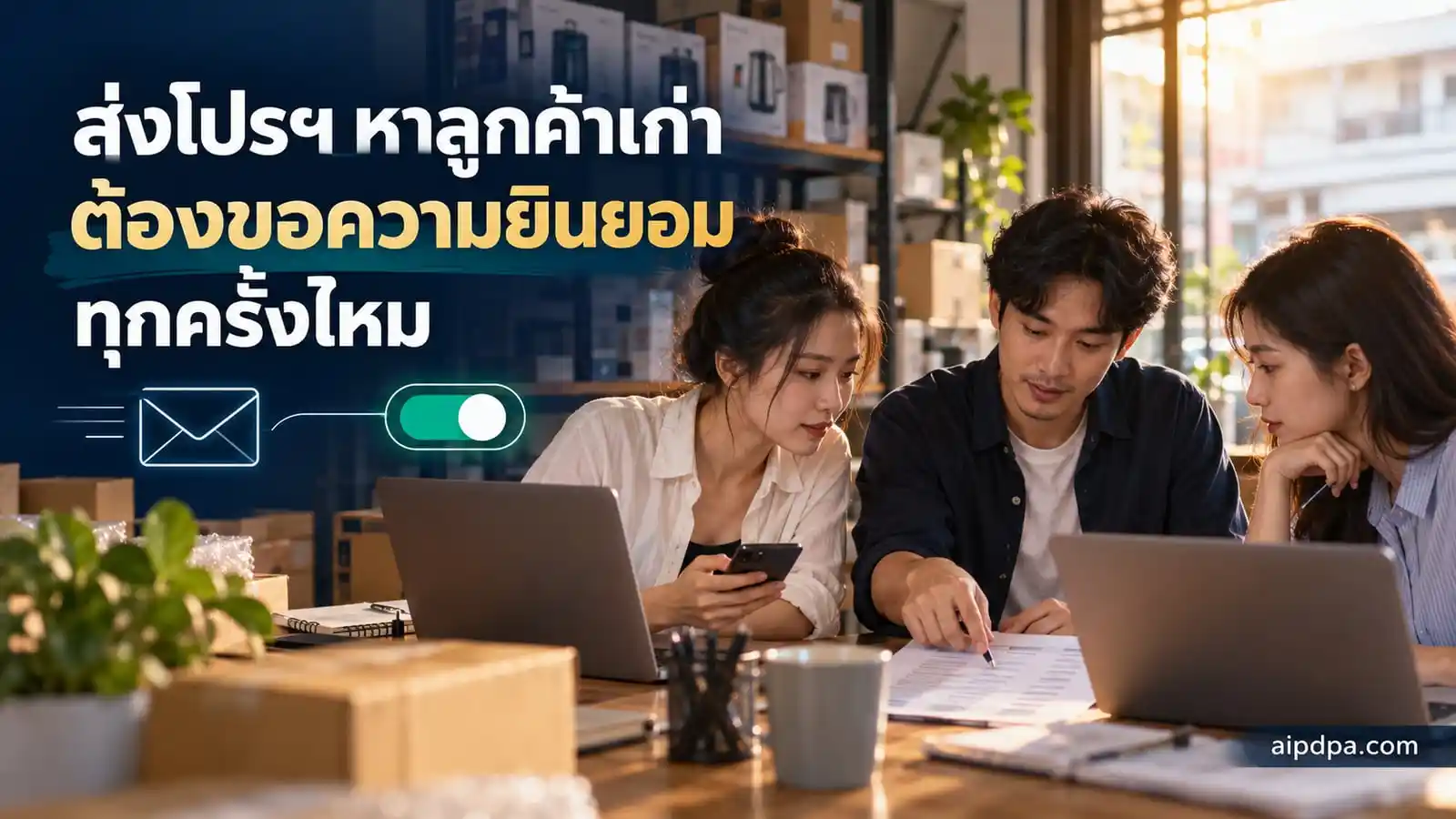 ทีมการตลาดของร้านค้าออนไลน์กำลังคุยกันเรื่องรายชื่อลูกค้าก่อนส่งโปรโมชันรอบใหม่